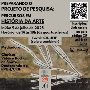 O curso "Preparando o projeto de pesquisa: percursos em História da Arte" é uma forma de auxiliar os alunos interessados na pesquisa em História da Arte, buscando instruir sobre o que é um projeto, qual a sua finalidade, como ele se estrutura, e o que cada parte nos informa. Além disso, será uma oportunidade de realizar exercícios práticos, e conversar sobre as possibilidades e dificuldades desse percurso, com abertura para uma troca de ideias entre os participantes.